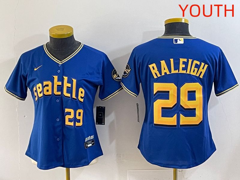 Youth 2025 Seattle Mariners 29 Raleigh Blue City Edition Nike MLB Jersey style 4